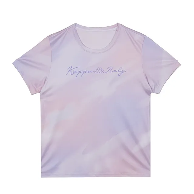 【KAPPA】KAPPA義大利時尚吸濕排汗女性短袖圓領衫(粉紫漸層滿版 38273HWT62)