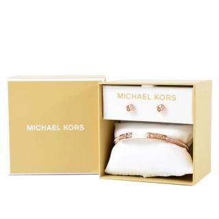 【Michael Kors】密鑲LOGO晶鑽耳環/手環禮盒-玫瑰金
