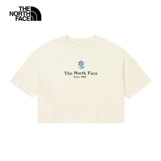 【The North Face 官方旗艦】北面女款米白色純棉短版短袖T恤｜8DCEQLI
