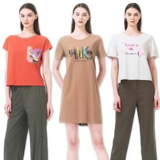 【TOWN’WEAR 棠葳】精選涼爽棉質印花上衣(三款任選/中大尺碼/多色/素色/印花/圓領/涼感/棉T/T恤)