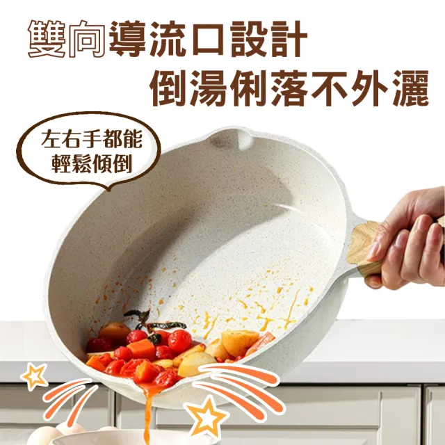 【鼎匠】無鉚釘★雙向導流麥飯石不沾加深煎炒鍋28cm玻璃鍋蓋IH電磁爐不挑爐具 超輕量平底鍋人體工學木紋柄