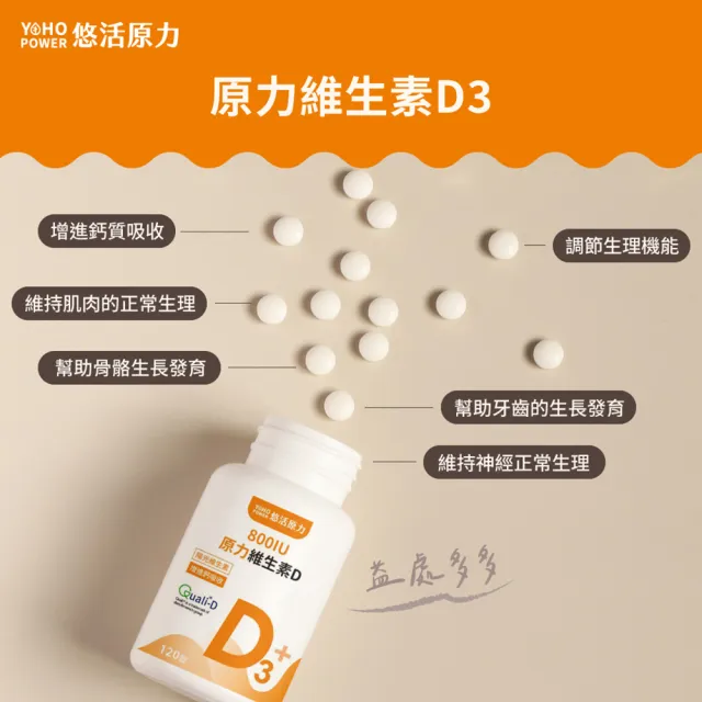 【悠活原力】原力維生素D 800IU錠X6瓶(120錠/瓶 共720錠 維生素D3 維他命D3)