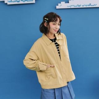 【Dailo】簡約感貓口袋配色壓線長袖外套(藍 綠 卡/魅力商品)