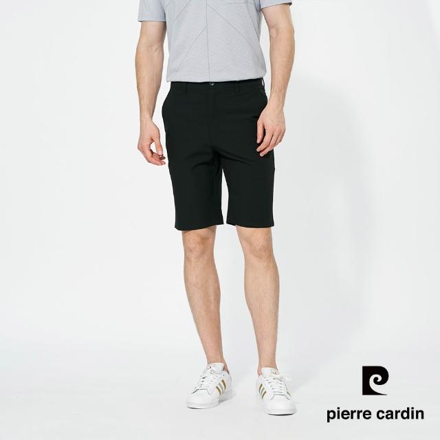 【pierre cardin 皮爾卡登】商務休閒 男款 暗直紋平口休閒短褲-黑色(5257967-99)