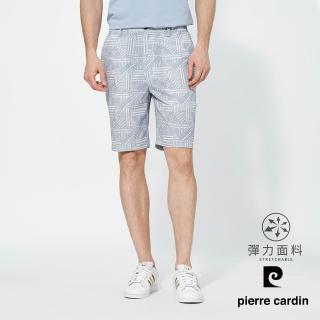 【pierre cardin 皮爾卡登】商務休閒 男款 側鬆緊彈力印花平口休閒短褲-灰色(5257963-92)