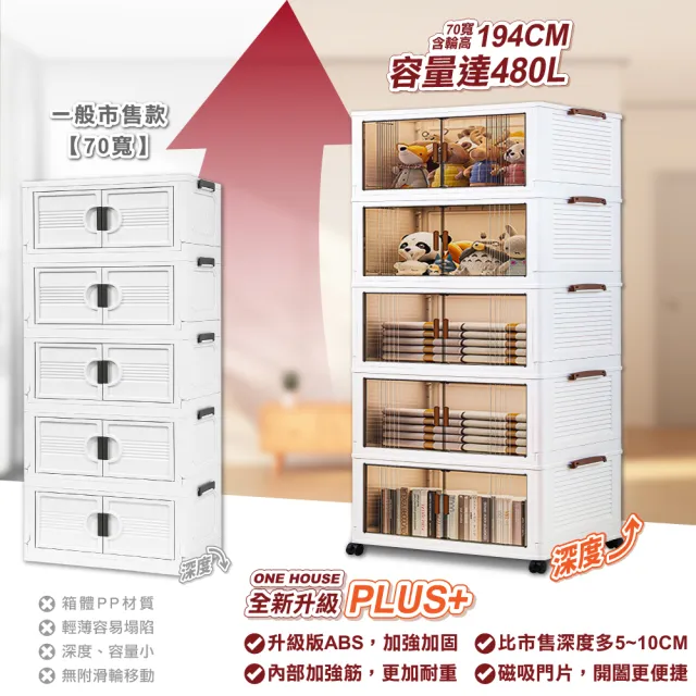 【ONE HOUSE】70寬 480L 藤原折疊巨型收納櫃/收納箱-五層 1入(收納櫃 / 收納箱 / 塑膠收納櫃)