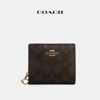 【COACH】蔻馳官方直營 經典Logo搭扣錢包-棕色/黑色(C3309)