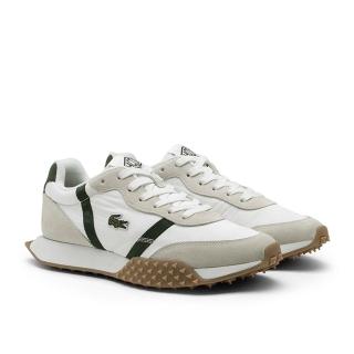 【LACOSTE】L-SPIN EVO 慢跑鞋 男鞋 刺繡logo 運動鞋 厚底 休閒鞋 白綠 麂皮拼接(49SMA0104 1R5)