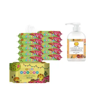 【獅子寶寶】新包裝_超純水厚型濕巾80抽x14包+胺基酸修護抗菌洗手露 350mL