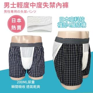 【挪威森林】男性純棉失禁內褲200CC日本速吸尿用內褲-格紋紳士款(輕中度尿失禁 布尿布 透氣尿褲)