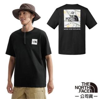 【The North Face】男 純棉舒適透氣地圖印花設計圓領短袖T恤.休閒套頭衫.運動上衣(8AT2-JK3 太空黑 V)