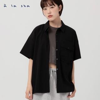 【a la sha】貓咪立體口袋寬鬆短袖襯衫