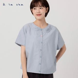 【a la sha】層次花邊領短袖襯衫