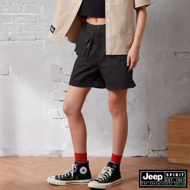 【JEEP】女裝 可拆卸兩穿口袋短褲(黑色)