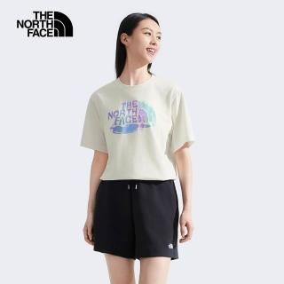 【The North Face 官方旗艦】北面男女款米白色吸濕排汗品牌印花短袖T恤｜8GZ4QLI(排汗衫)