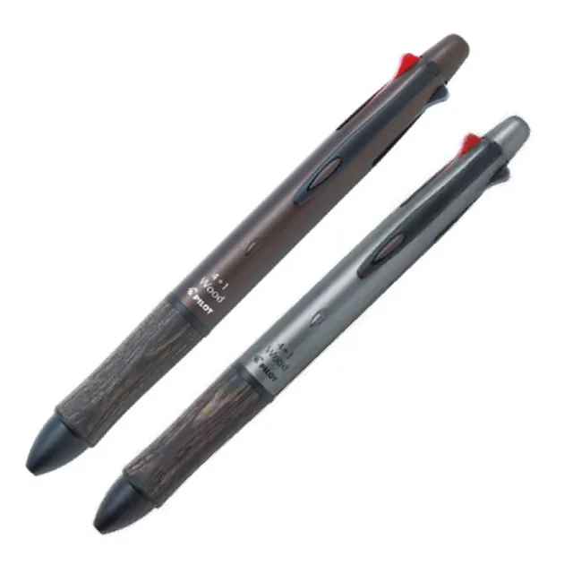 【PILOT 百樂】四色原子筆 自動鉛筆 木質4+1 多功能筆 /支 BKHFW-2SR-DBN-深棕色  BKHFW-2SR-GY-灰