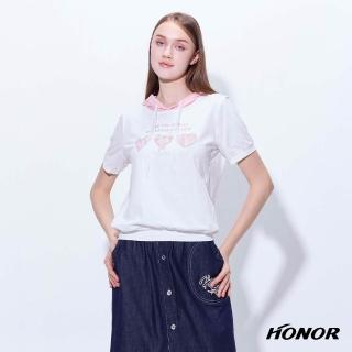 【HONOR 山形屋】出清品 拼接愛心印花珍珠蝶結連帽上衣-白(限定出清)