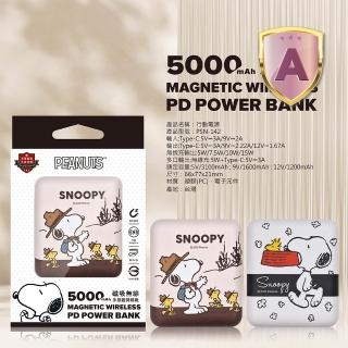 【SNOOPY 史努比】P-161 5000mAh 晶磁磁吸無線充行動電源(Magsafe/快充)