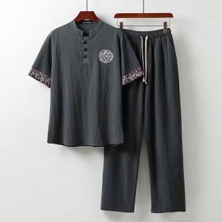 【時尚巴黎】現貨+預購 新中式棉麻上衣棉麻襯衫唐裝上衣日系亞麻罩衫休閒男裝(套裝漢服印花5色74ll9)