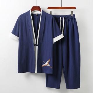 【時尚巴黎】現貨+預購 新中式棉麻上衣棉麻襯衫唐裝上衣褲裝日系亞麻罩衫休閒男裝(套裝漢服5色74ll28)