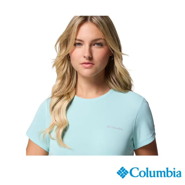 【Columbia 哥倫比亞】女款-防曬UPF50涼感快排短袖上衣-冰川藍(UAR85320AU/JS)