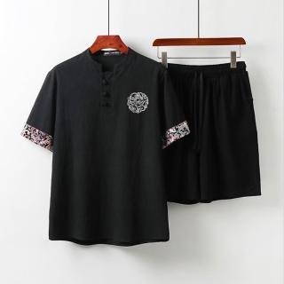 【時尚巴黎】現貨+預購 新中式棉麻上衣棉麻襯衫唐裝上衣褲裝日系亞麻罩衫休閒男裝(套裝漢服5色74ll3)