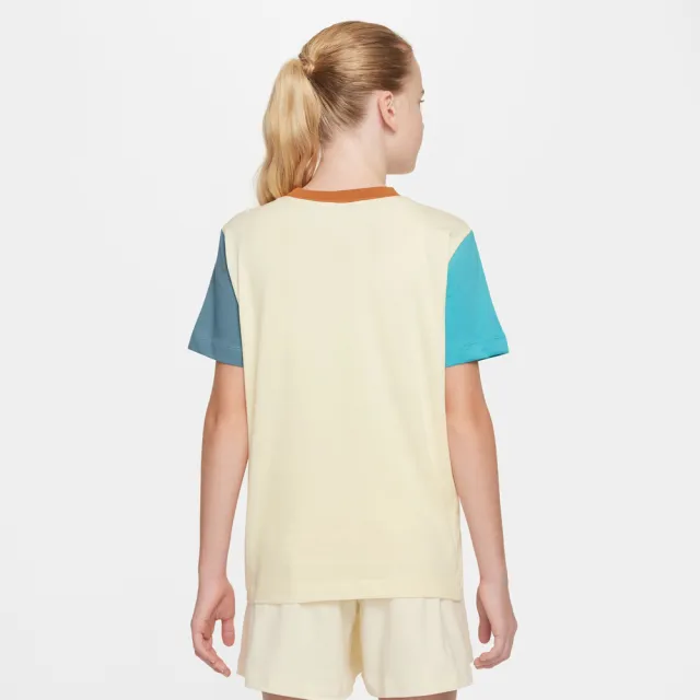【NIKE 耐吉】短袖上衣 童裝 男女童 大童 K NSW TEE CLUB EXPRESS BLOCK 黃藍 HQ3244-113