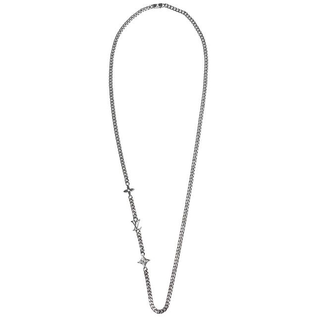 LV LOUIS VUITTON路易威登 M01490 經典 Monogram Row 系列黃酮金屬 Monogram 花卉x 標誌項鍊