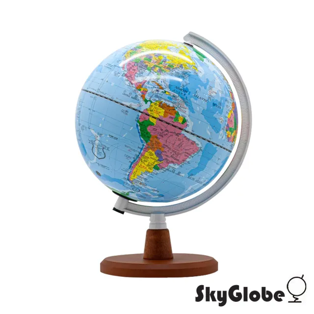 【SkyGlobe】SKYGLOBE 8吋行政藍色海洋木質底座地球儀(附燈/中英文對照)