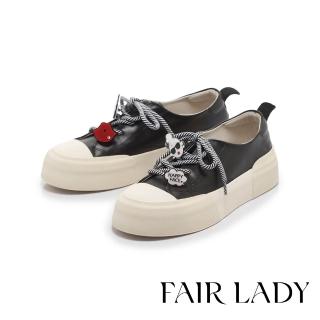 【FAIR LADY】日本京都聯名 HAPPYFACE 怪可愛撞色綁帶厚底休閒鞋(酷黑、5G2956)