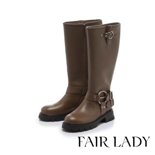 【FAIR LADY】日本京都聯名 HAPPYFACE 個性帶釦真皮長靴(咖啡、7B2993)
