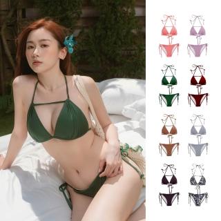 【SeasonsBikini】臺灣製黑標-二代雙綁帶比基尼 顯白綠 -010(泳裝泳衣比基尼集中小胸救星泳衣)