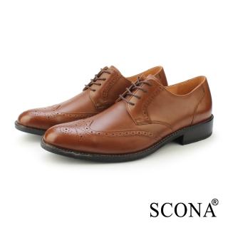 【SCONA 蘇格南】全真皮 英倫雕花綁帶紳士鞋(棕色 0886-2)