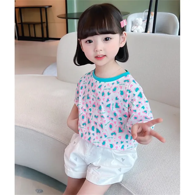 【安朵童舖】現貨韓版兒童豹紋短袖上衣女寶豹紋短袖T恤女童圓領寬鬆上衣(016)