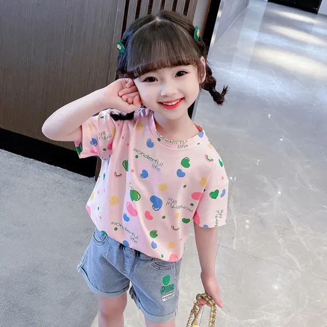 【安朵童舖】現貨韓版兒童豹紋短袖上衣女寶豹紋短袖T恤女童圓領寬鬆上衣(016)