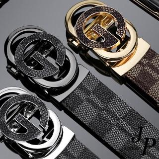 【Jpqueen】精品風格紋雙C扣真皮自動扣時尚男性皮帶(3色尺寸可選)