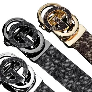 【Jpqueen】精品風格紋雙C扣真皮自動扣時尚男性皮帶(3色尺寸可選)