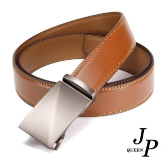 【Jpqueen】銀光拉絲紋簡約真皮自動扣時尚男性皮帶(棕色尺寸可選)
