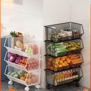 【超微米】廚房多功能置物架 多層收納架 放菜籃 零食架 玩具架 廚房菜籃子(鐵藝家用廚房落地置物架)