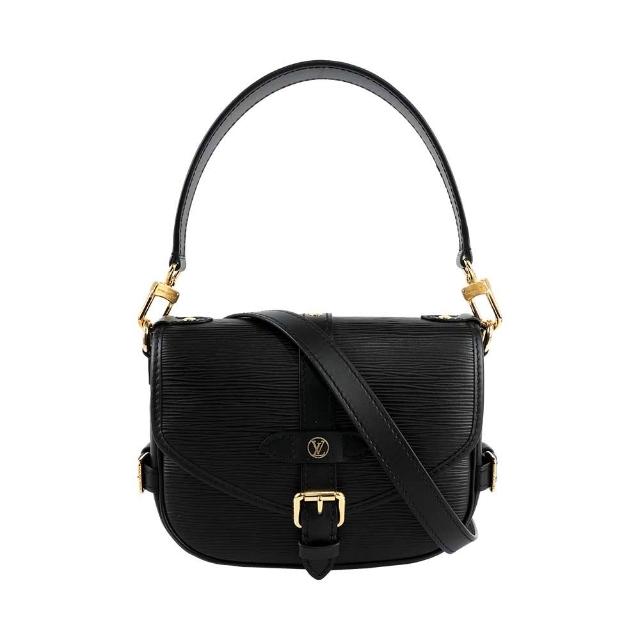 高階皮革製成的 LV 路易威登 M23469 Saumur Epi 馬鞍包，黑色素面設計，兼具手提與斜背兩種背法，適合女性、男性及中性族群，為歐系精品愛好者帶來時尚與實用的選擇