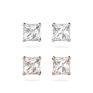 【SWAROVSKI 施華洛世奇】Stilla Attract 耳釘 方形切割 白色 鍍白金色/鍍玫瑰金色(2色任選)