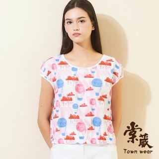 【TOWN’WEAR 棠葳】純棉童趣印圖上衣(中大尺碼/女上衣/女上著/短袖/鑽飾/亮彩/繪圖/滿版/棉質)