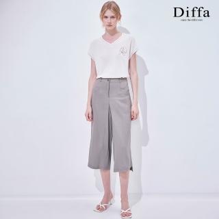 【Diffa】褲口設計直筒七分長褲-女