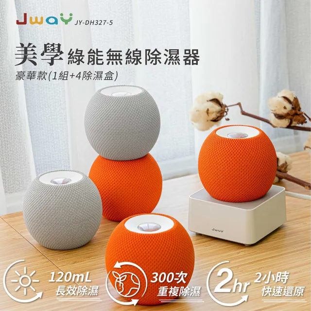 【JWAY】美學綠能無線除濕器2小時還原 1組+4除濕盒 JY-DH327-5(小型除濕袋 除濕劑 衣櫃除溼 父親節)