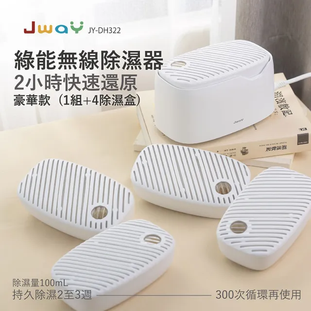 【JWAY】綠能無線除濕器2小時還原-1組+4除濕盒 JY-DH322-5(小型除濕機 除濕袋 衣櫃除溼 父親節 除霉防潮)