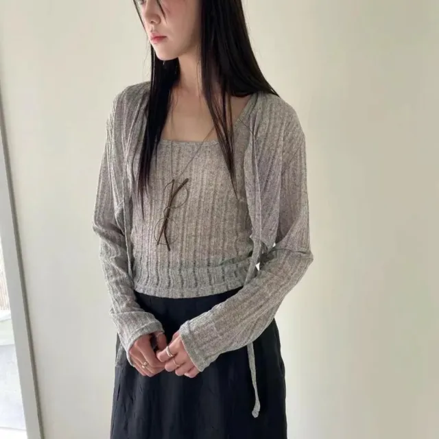 【SeasonsBikini】韓製３色透膚背心+罩衫組合-KK166(套組背心罩衫針織衣)