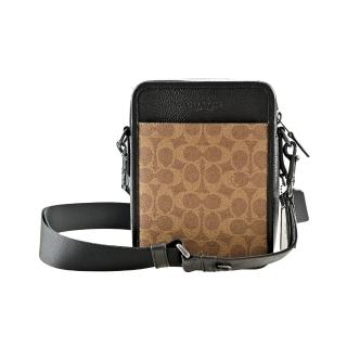 【COACH】C Logo PVC拼接荔枝紋皮革方型斜背男包(卡其/灰黑/小款)