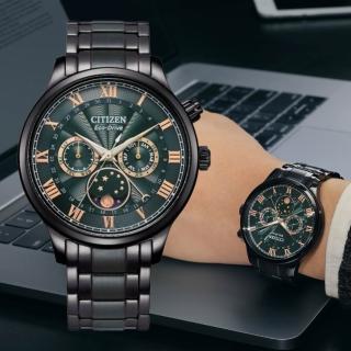 【CITIZEN 星辰】GENTS 經典光動能月相錶/森林綠42mm(AP1055-87X)