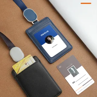 【zLife】可伸縮掛繩真皮證件卡套 掛脖識別證套 識別證件夾 工作證證件套 證件包 證件收納卡套卡包 票卡夾