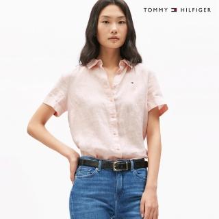 【Tommy Hilfiger】官方旗艦館 寬鬆亞麻襯衫 粉紅色